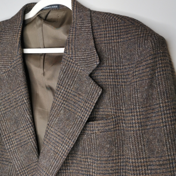 Vintage Today's Man Brown Plaid Camel Hair Two Button Blazer - Picture 10 of 12